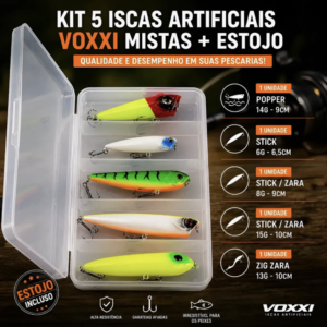 KIT 5 MELHORES ISCAS ARTIFICIAIS MISTAS PARA O RIO SÃO FRANCISCO + ESTOJO PARA ISCAS.